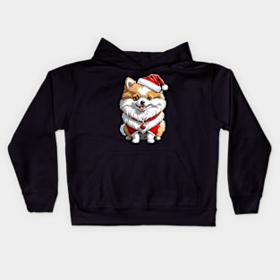 Cute pomeranian dog in santa costume Kids Hoodie